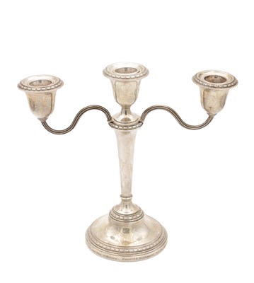 Lot 70 - A SILVER THREE BRANCH CANDELABRA