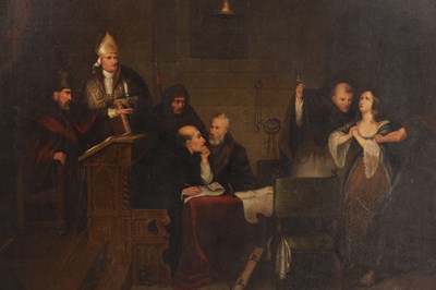 Lot 924 - A 19TH CENTURY OIL ON CANVAS PAINTING THE TRIBUNAL OF THE HOLY OFFICE OF THE INQUISITION