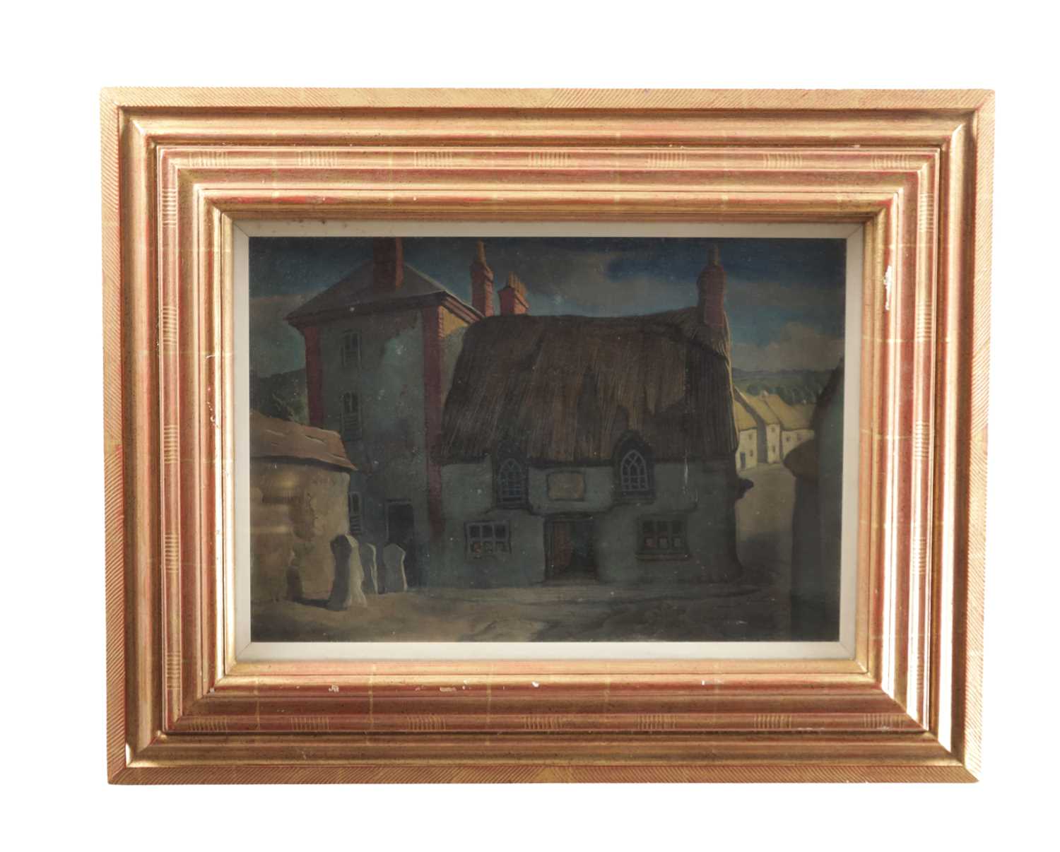 Lot 869 - HENRY EPWORTH ALLEN (1894-1958) AN ENGLISH WATERCOLOUR OIL ON BOARD OF A THATCHED COTTAGE 'A COTTAGE IN GALWAY IRELAND'