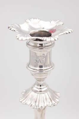 Lot 19 - A FINE PAIR OF GEORGE III ENGLISH CAST SILVER CANDLESTICKS BY EBENEZER COKER