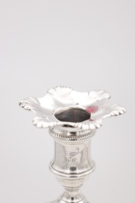Lot 19 - A FINE PAIR OF GEORGE III ENGLISH CAST SILVER CANDLESTICKS BY EBENEZER COKER