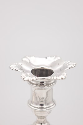 Lot 19 - A FINE PAIR OF GEORGE III ENGLISH CAST SILVER CANDLESTICKS BY EBENEZER COKER