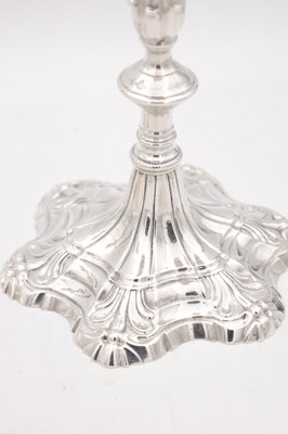 Lot 19 - A FINE PAIR OF GEORGE III ENGLISH CAST SILVER CANDLESTICKS BY EBENEZER COKER