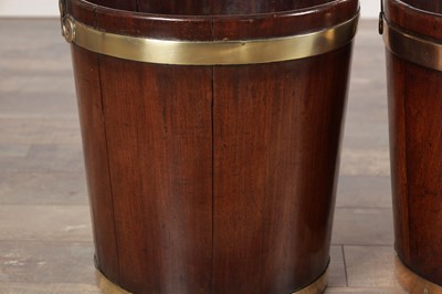 Lot 1519 - A PAIR OF GEORGE III MAHOGANY BRASS BOUND PEAT BUCKETS