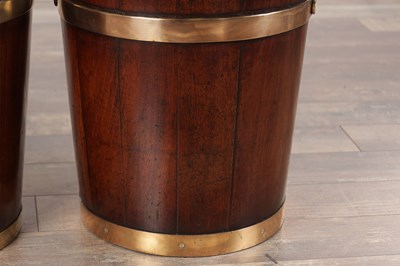Lot 1519 - A PAIR OF GEORGE III MAHOGANY BRASS BOUND PEAT BUCKETS