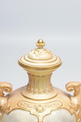 Lot 585 - JOHN STINTON. A FINE PAIR OF ROYAL WORCESTER PORCELAIN OVOID PEDESTAL CABINET VASES AND COVERS