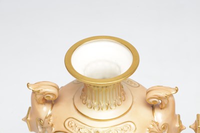 Lot 585 - JOHN STINTON. A FINE PAIR OF ROYAL WORCESTER PORCELAIN OVOID PEDESTAL CABINET VASES AND COVERS