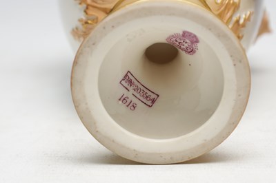 Lot 585 - JOHN STINTON. A FINE PAIR OF ROYAL WORCESTER PORCELAIN OVOID PEDESTAL CABINET VASES AND COVERS