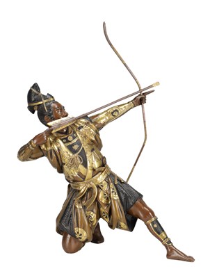 Lot 787 - A FINE LATE 19TH CENTURY JAPANESE MEIJI PERIOD BRONZE AND MIXED METAL SAMURAI ARCHER
