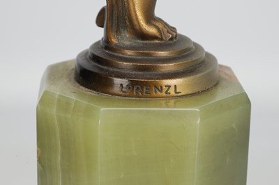 Lot 1136 - JOSEF LORENZL AN AUSTRIAN ART DECO GILT BRONZE FIGURE OF A NUDE DANCER ON GREEN ONYX BASE