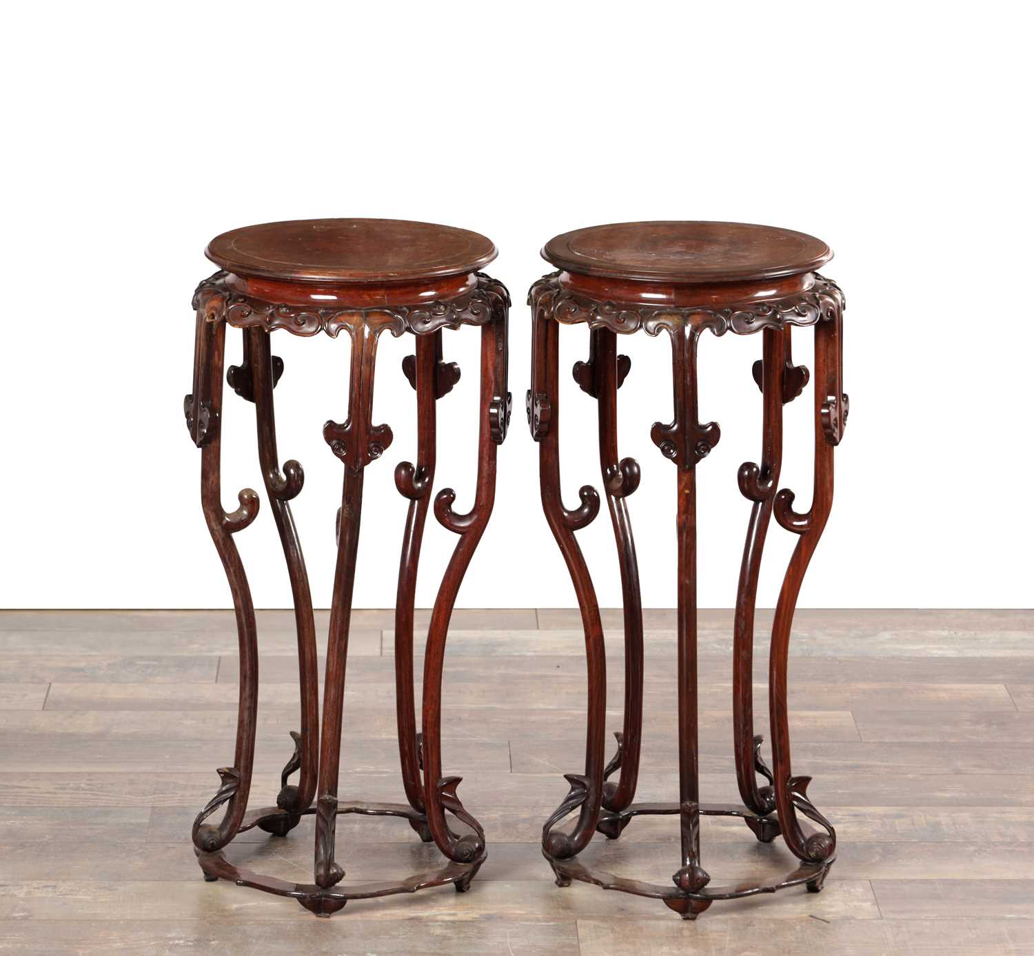 Lot 746 - A PAIR OF 19TH CENTURY CHINESE HARDWOOD JARDINIERE STANDS