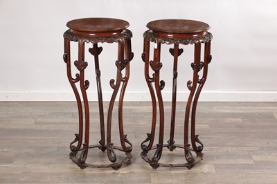 Lot 746 - A PAIR OF 19TH CENTURY CHINESE HARDWOOD JARDINIERE STANDS