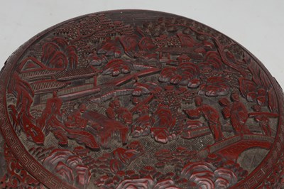 Lot 717 - A FINE LARGE 19TH CENTURY CHINESE CINNABAR LACQUER CIRCULAR BOX AND COVER