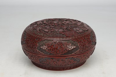Lot 717 - A FINE LARGE 19TH CENTURY CHINESE CINNABAR LACQUER CIRCULAR BOX AND COVER