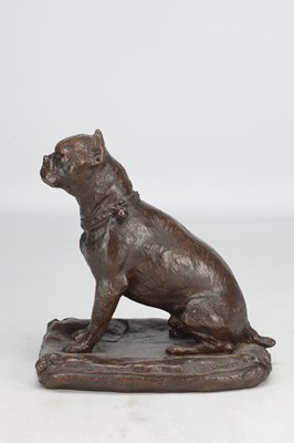 Lot 1032 - A LATE 19TH CENTURY FRENCH PATINATED BRONZE BULLDOG ON A CUSHION