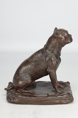 Lot 1032 - A LATE 19TH CENTURY FRENCH PATINATED BRONZE BULLDOG ON A CUSHION