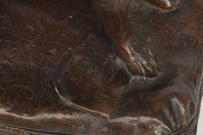 Lot 1032 - A LATE 19TH CENTURY FRENCH PATINATED BRONZE BULLDOG ON A CUSHION