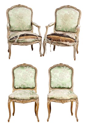 Lot 1577 - A SUITE OF FOUR LOUIS XV STYLE FRENCH CARVED AND PAINTED CHAIRS
