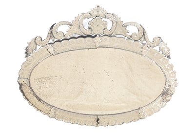 Lot 1680 - A VENETIAN ETCHED GLASS OVAL WALL MIRROR