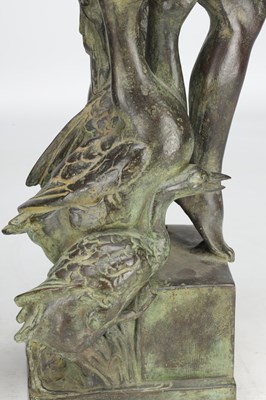 Lot 1046 - GILBERT WILLIAM BAYES A PATINATED BRONZE FIGURE THE GOOSE GIRL DATED 1942