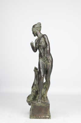 Lot 1046 - GILBERT WILLIAM BAYES A PATINATED BRONZE FIGURE THE GOOSE GIRL DATED 1942