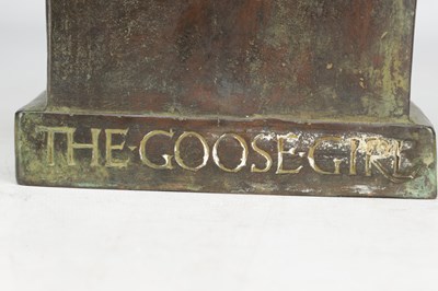 Lot 1046 - GILBERT WILLIAM BAYES A PATINATED BRONZE FIGURE THE GOOSE GIRL DATED 1942