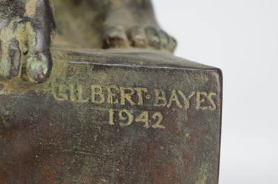 Lot 1046 - GILBERT WILLIAM BAYES A PATINATED BRONZE FIGURE THE GOOSE GIRL DATED 1942
