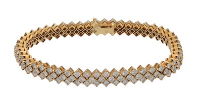 Lot 174 - AN 18CT YELLOW GOLD AND DIAMOND DOUBLE ROW BRACELET