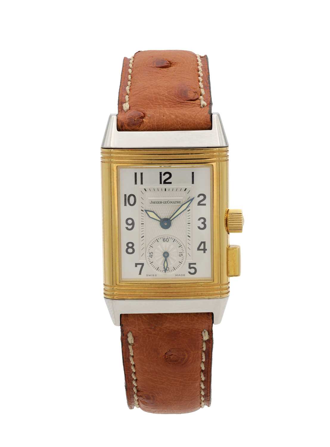 Lot 478 - A CIRCA 2000 JAEGER-LECOULTRE STEEL AND GOLD REVERSO MEMORY WRIST WATCH