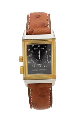 Lot 478 - A CIRCA 2000 JAEGER-LECOULTRE STEEL AND GOLD REVERSO MEMORY WRIST WATCH