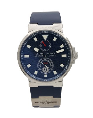 Lot 410 - A GENTLEMAN'S STAINLESS STEEL ULYSSE NARDIN MAXI MARINE BLUE WAVE AUTOMATIC WRIST WATCH