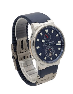 Lot 410 - A GENTLEMAN'S STAINLESS STEEL ULYSSE NARDIN MAXI MARINE BLUE WAVE AUTOMATIC WRIST WATCH