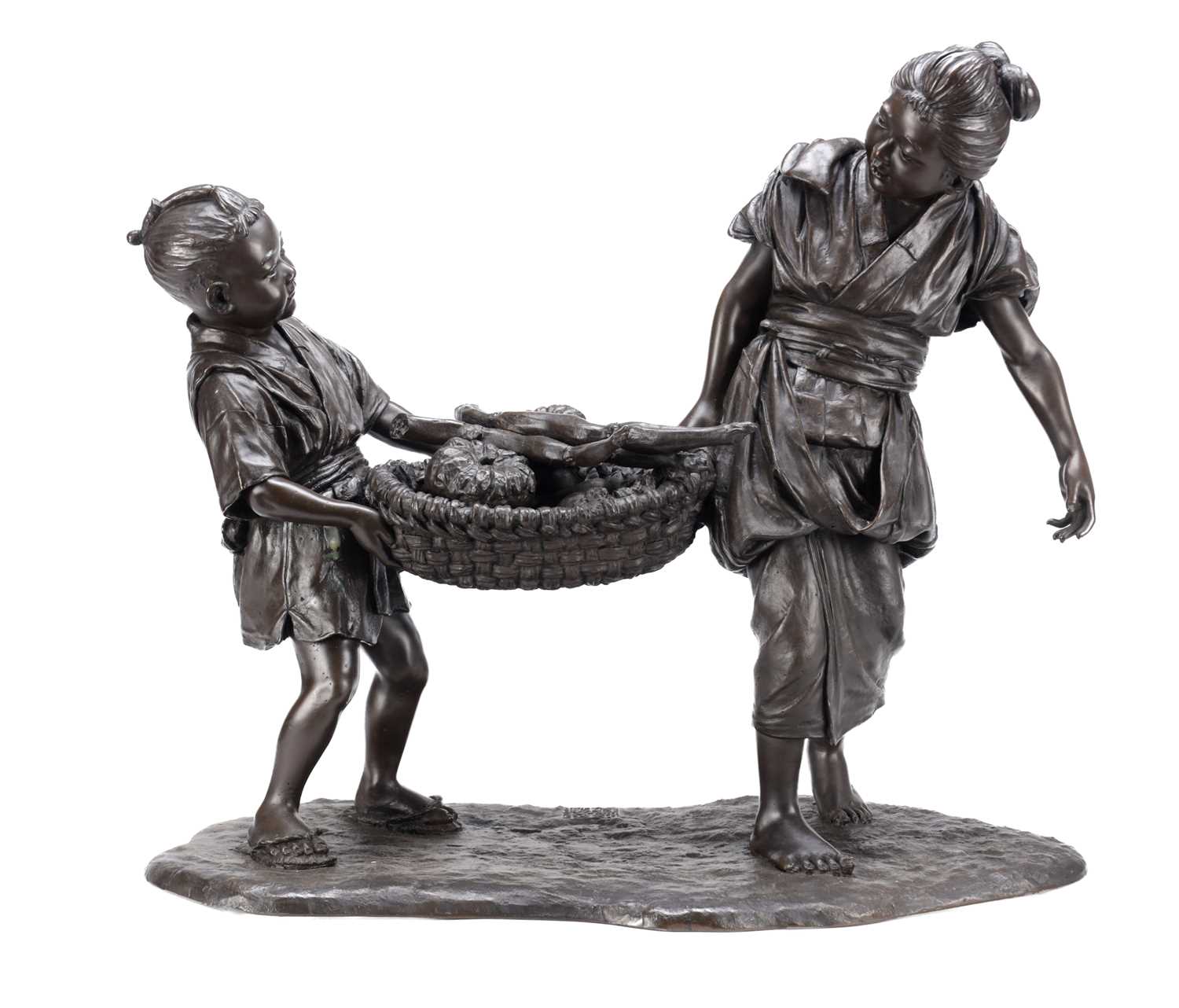 Lot 759 - A LARGE MEIJI PERIOD JAPANESE TOKYO SCHOOL BRONZE FIGURAL GROUP