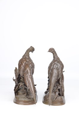 Lot 1113 - JULES MOIGNIEZ A PAIR OF FRENCH PATINATED BRONZE PHEASANTS