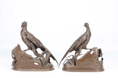 Lot 1113 - JULES MOIGNIEZ A PAIR OF FRENCH PATINATED BRONZE PHEASANTS
