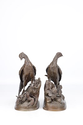 Lot 1113 - JULES MOIGNIEZ A PAIR OF FRENCH PATINATED BRONZE PHEASANTS