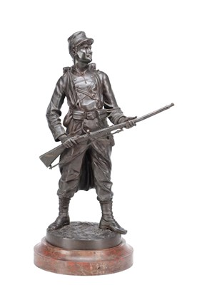 Lot 1156 - EMILE GUILLEMIN (FRENCH, 1841-1907) A PATINATED BRONZE FIGURE OF A SOLDIER
