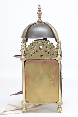 Lot 1226 - THOMAS KNIFTON, LONDON. A MID 17TH CENTURY BRASS LANTERN CLOCK WITH ALARM DIAL