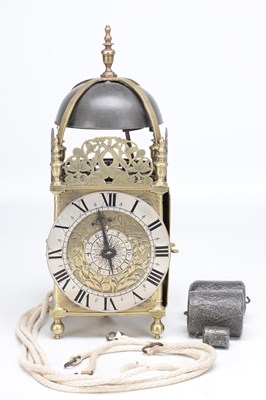 Lot 1226 - THOMAS KNIFTON, LONDON. A MID 17TH CENTURY BRASS LANTERN CLOCK WITH ALARM DIAL