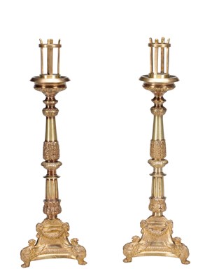 Lot 1067 - A PAIR OF 19TH CENTURY GILT BRONZE CANDLESTICKS