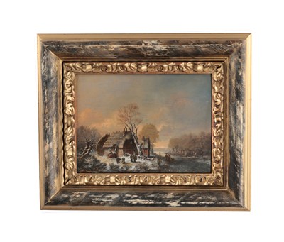 Lot 870 - A 19TH/20TH CENTURY OIL ON BOARD WINTER LANDSCAPE