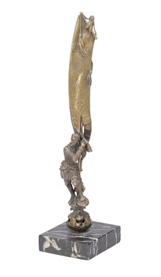Lot 1002 - A 19TH CENTURY FRENCH BRONZE LETTER OPENER AND SEAL FORMED AS A SOLDIER