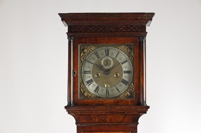 Lot 1236 - JOSHUA WILLSON, LONDON. A LATE 17TH CENTURY BURR WALNUT LONGCASE CLOCK WITH 11 INCH BRASS DIAL