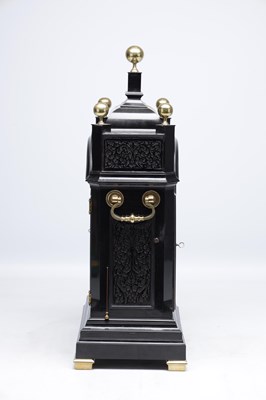 Lot 1299 - JOHN BERRY, LONDON. A GEORGE I EBONISED DUTCH-STRIKING AND QUARTER-CHIMING EIGHT DAY TABLE CLOCK WITH MOONPHASE