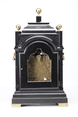 Lot 1299 - JOHN BERRY, LONDON. A GEORGE I EBONISED DUTCH-STRIKING AND QUARTER-CHIMING EIGHT DAY TABLE CLOCK WITH MOONPHASE