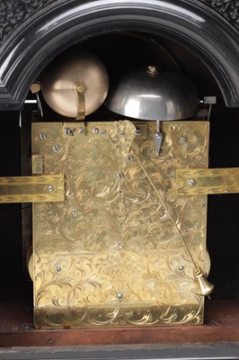 Lot 1299 - JOHN BERRY, LONDON. A GEORGE I EBONISED DUTCH-STRIKING AND QUARTER-CHIMING EIGHT DAY TABLE CLOCK WITH MOONPHASE