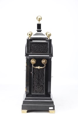 Lot 1299 - JOHN BERRY, LONDON. A GEORGE I EBONISED DUTCH-STRIKING AND QUARTER-CHIMING EIGHT DAY TABLE CLOCK WITH MOONPHASE
