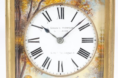 Lot 1195 - A LATE 19TH CENTURY FRENCH GILT BRASS AND PORCELAIN PANEL PETITE SONNERIE REPEATING CARRIAGE CLOCK
