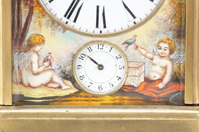 Lot 1195 - A LATE 19TH CENTURY FRENCH GILT BRASS AND PORCELAIN PANEL PETITE SONNERIE REPEATING CARRIAGE CLOCK