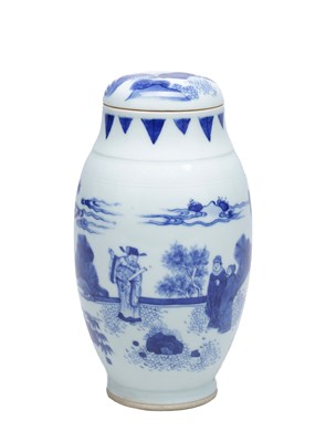 Lot 803 - A CHINESE BLUE AND WHITE PORCELAIN JAR AND COVER